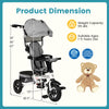 Folding tricycle baby stroller in gray with adjustable canopy, 360° reversible seat, and sturdy steel frame for ages.