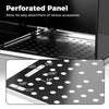 Perforated panel of a folding welding table, featuring 8 tool slots and fixture holes for versatile accessory.