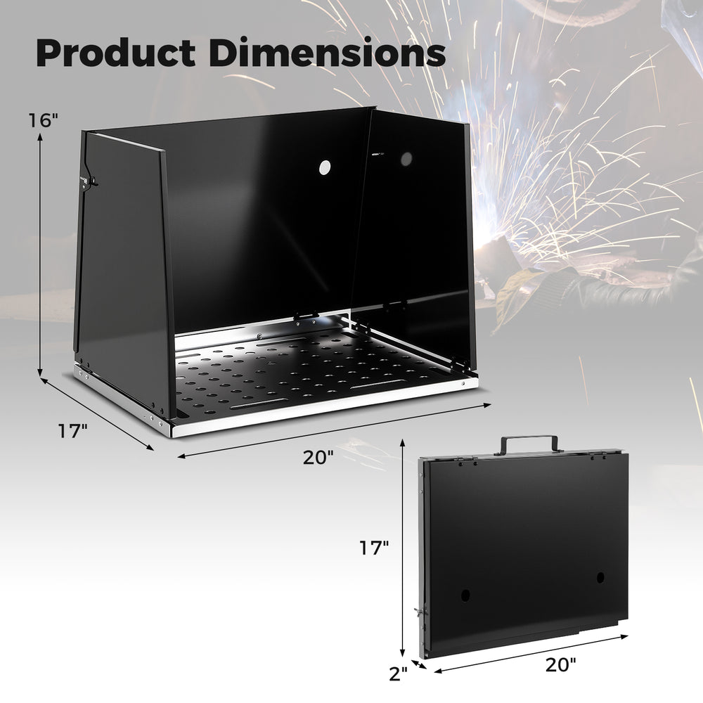 Folding welding table accessories with perforated panel, featuring dimensions of 20" x 17" x 16" for versatile.