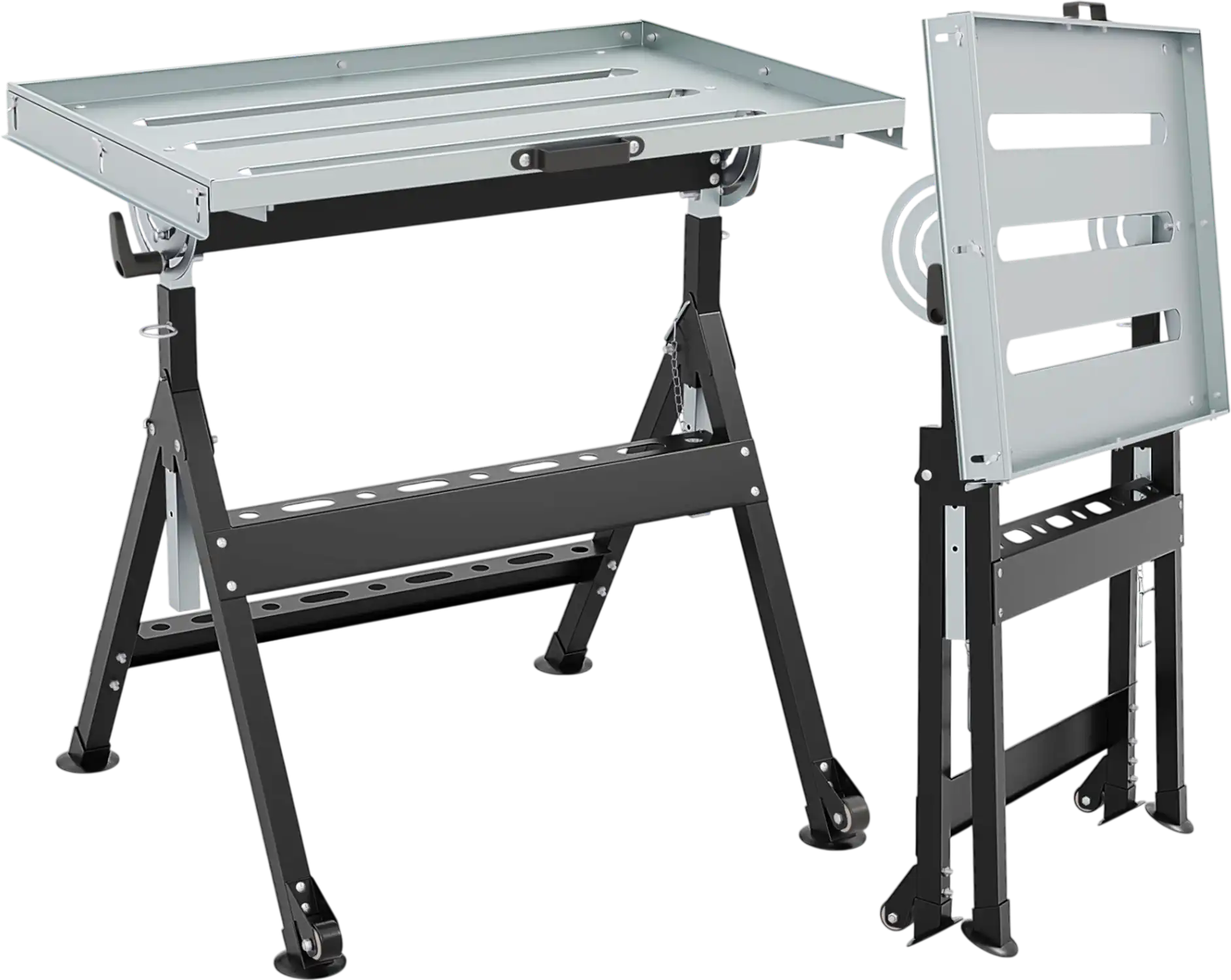 Costway Folding Welding Table Workbench 4-Level Height w/ 2 Fixed Wheels 60908393 New