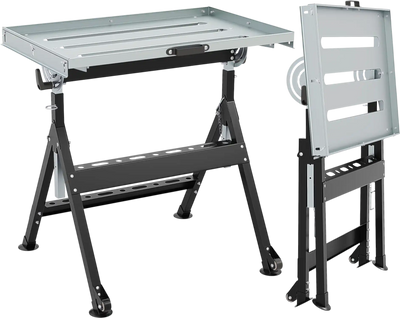 Costway Folding Welding Table Workbench 4-Level Height w/ 2 Fixed Wheels 60908393 New