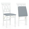 Folding wooden dining chair set of 2 in white with faux leather upholstery, ideal for small spaces and easy to clean.