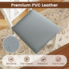 Close-up of a grey PVC leather seat on a folding wooden dining chair, waterproof and easy to clean for versatile use.
