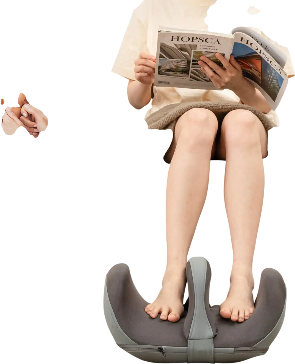 Foot and calf massager in gray with shiatsu, kneading, and heating features for home or office relaxation.