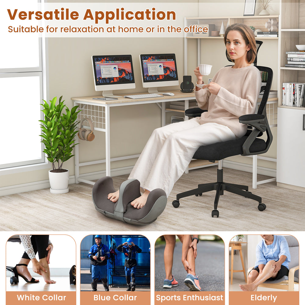 Foot and calf massager in gray with heat, ideal for soothing muscles at home or in the office for relaxation.
