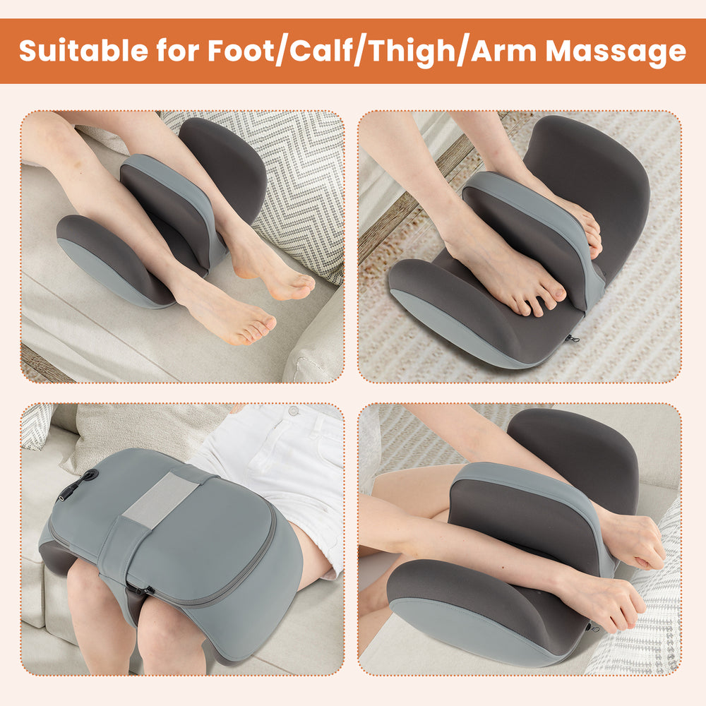 Foot and calf massager in gray with kneading and heat features, ideal for soothing muscles at home or office.