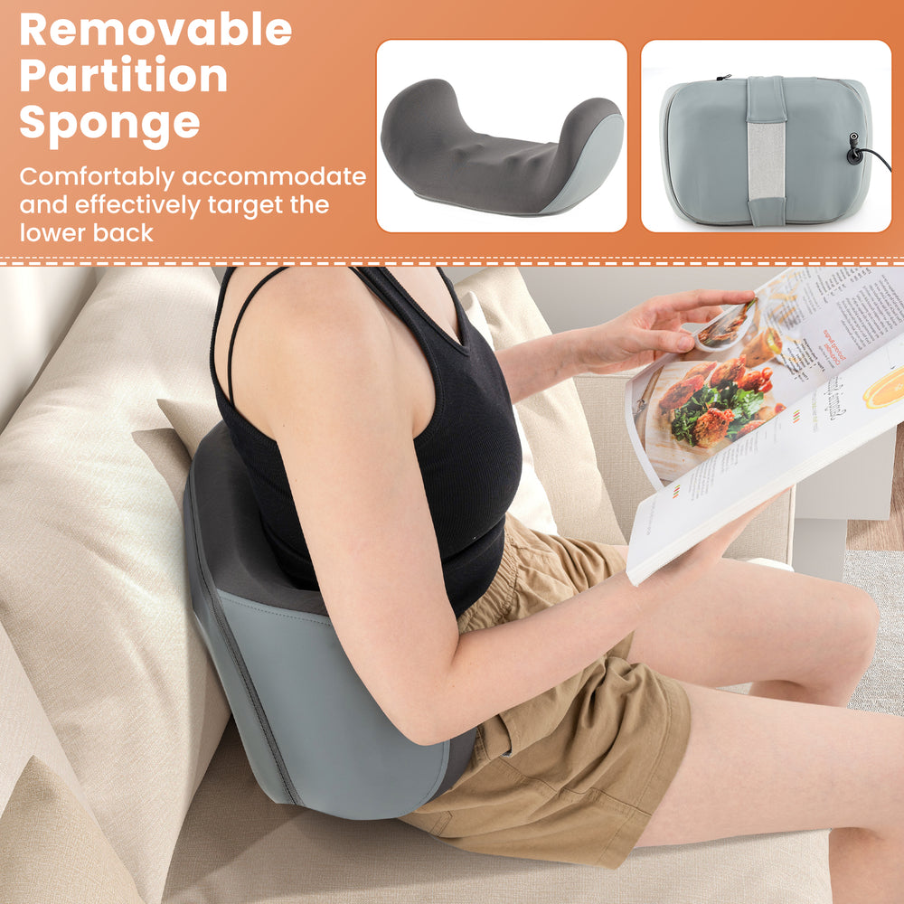 Removable partition sponge for lower back support, part of a gray foot and calf massager with heat for muscle relief.