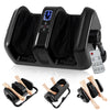 Foot and calf massager in black with remote, featuring shiatsu, heat, and customizable settings for relaxation.