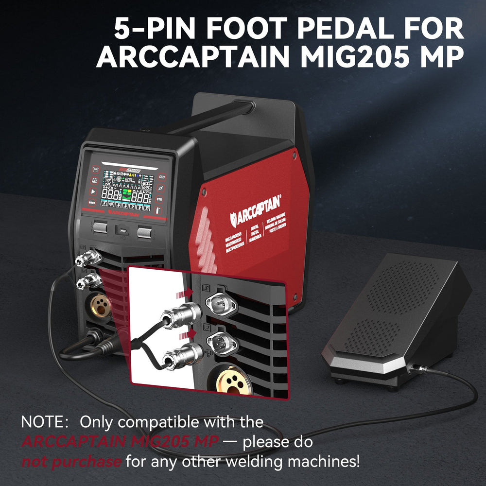 5-pin foot pedal for ARCCAPTAIN MIG205MP - compatibility note image