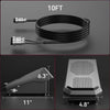 10ft cable and foot pedal dimensions (11 in length, 4.8 in width, 6.3 in height)