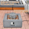 28-inch gray propane fire pit with fountain, lava rocks, and PVC cover, suitable for standard 20 lbs gas tank.