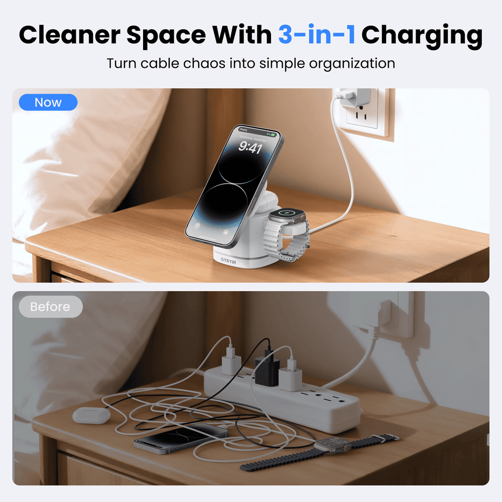 Giraffe Tools WLA2303US 3-in-1 Wireless Charging Station 15W New