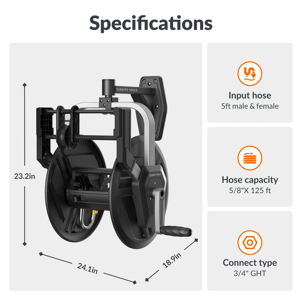 Giraffe Tools Swivel Wall Mounted Hose Reel 125 ft of 5/8 in. Hose Capacity New