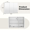 Frameless bathroom wall-mounted mirror cabinet dimensions with three mirrored doors and six storage compartments.