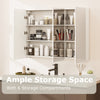 Frameless bathroom wall-mounted mirror cabinet with 3 doors and 6 storage compartments for organized space.
