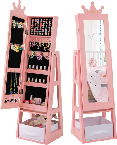 Costway Kids Jewelry Armoire Cabinet Full Length Free-Standing Storage 71345628 New