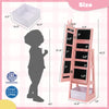 Free-standing pink kids jewelry armoire cabinet with full-length mirror and storage compartments, ideal for organizing.
