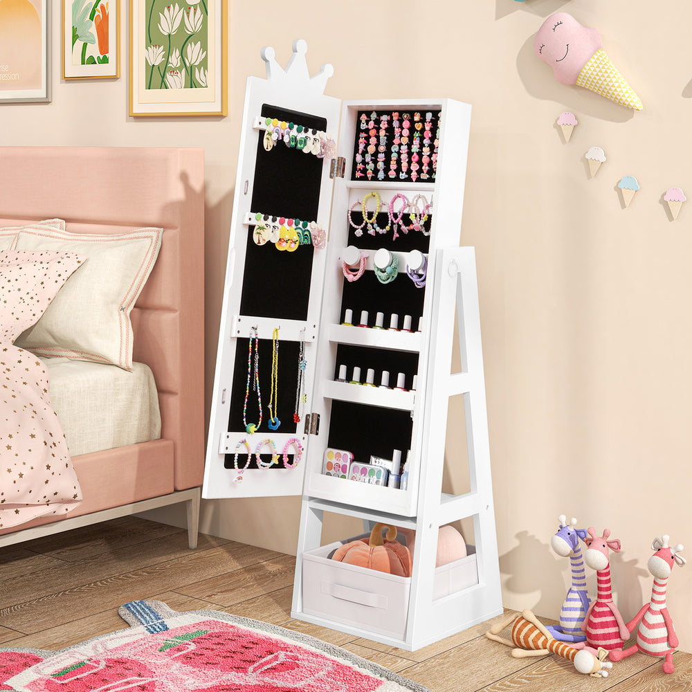 Free-Standing Full Length Kids Jewelry Armoire Cabinet with Storage Capacity-White - Gallery View 1 of 10