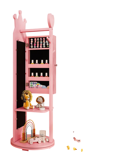 Costway Kids Jewelry Armoire Cabinet Full Length Mirror Pink 43765298 New