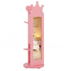 Free-standing pink full-length mirror jewelry armoire with storage shelves and swivel base, ideal for kids' rooms.