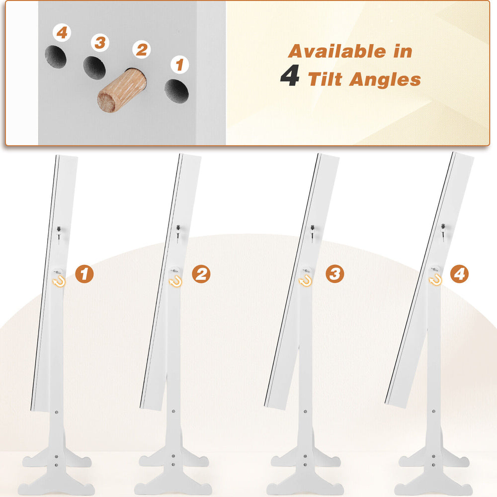 Adjustable tilt angles of the Free Standing Full Length Jewelry Armoire with LED Lights for optimal viewing.