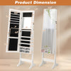 Free standing white jewelry armoire with LED lights, full-length mirror, and spacious storage for various jewelry items.