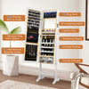 Interior storage compartments of the Free Standing Full Length Jewelry Armoire showcasing various hooks and acrylic.