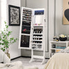 Interior of the Free Standing Full Length Jewelry Armoire displaying LED lights and spacious compartments for jewelry.