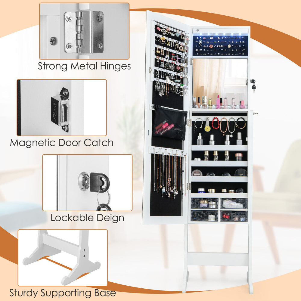 Close-up view of the lockable design and sturdy supporting base of the Free Standing Full Length Jewelry Armoire in.