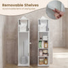 Free standing toilet paper holder in white with 4 removable shelves, perfect for compact bathroom storage solutions.