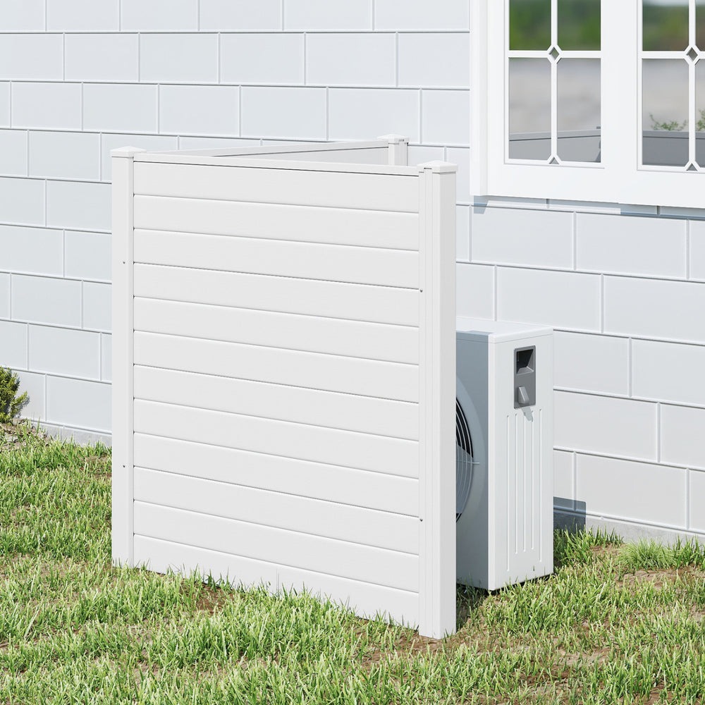Freestanding 48 x 48 Inch Air Conditioner Fence with Metal Ground Stakes-White - Gallery View 1 of 9