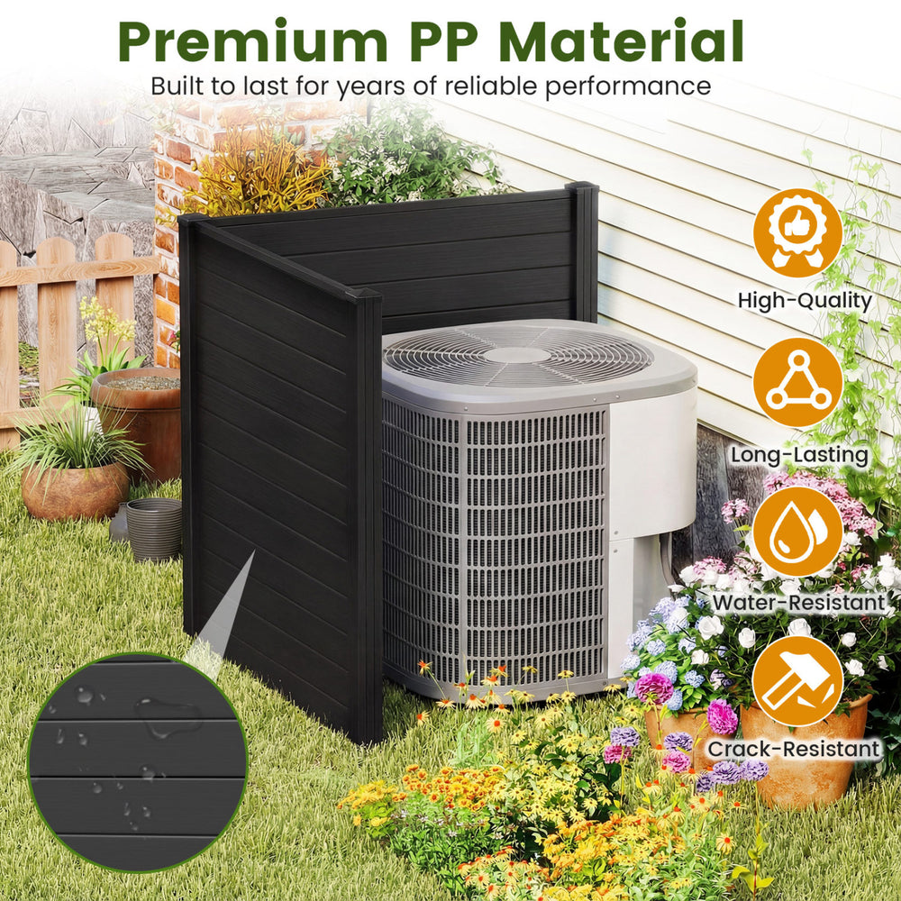 Freestanding 48 x 48 inch black air conditioner fence made of premium PVC, providing privacy and stability for outdoor.