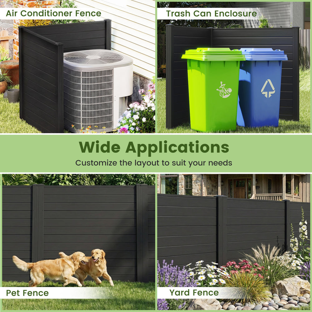 Freestanding 48 x 48 inch black air conditioner fence with metal stakes, ideal for privacy around outdoor units and.