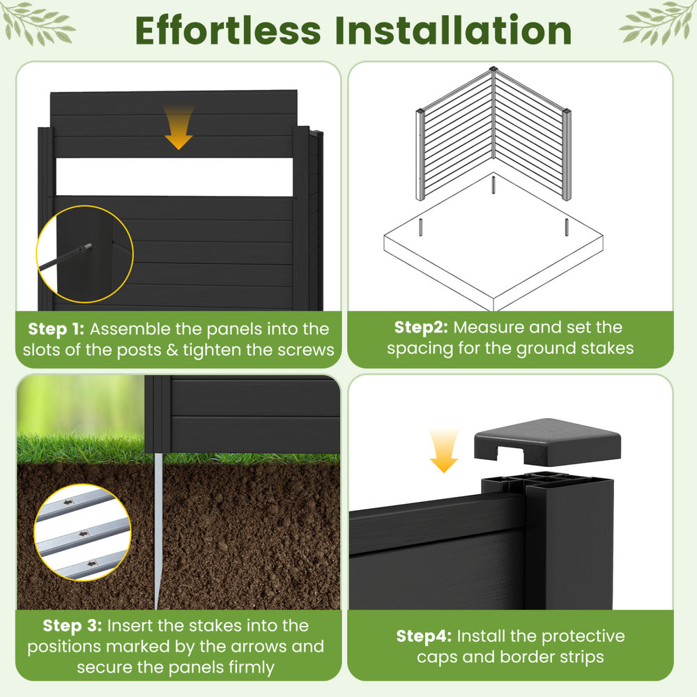 Freestanding 48 x 48 inch black air conditioner fence with metal ground stakes, designed for easy installation and.