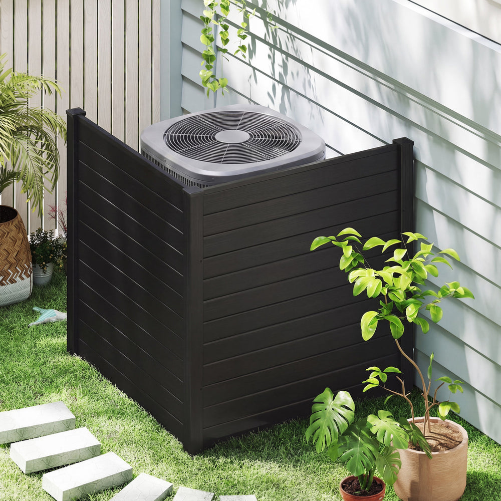 Freestanding 48 x 48 Inch Air Conditioner Fence with Metal Ground Stakes-Black - Gallery View 1 of 10