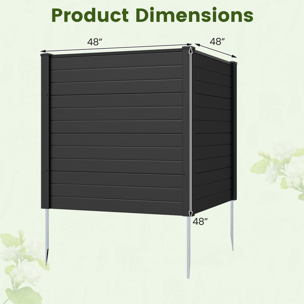 Freestanding 48 x 48 inch black air conditioner fence with metal stakes, ideal for privacy around outdoor units.
