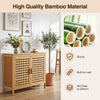 Bamboo bathroom storage cabinet with 2 doors, sturdy design, ventilated hollowed-out doors, and easy-to-clean surface.