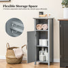 Gray bathroom storage organizer with a two-tier cabinet, featuring adjustable shelves for versatile storage solutions.