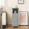 Gray bathroom storage organizer with a two-tier cabinet, perfect for maximizing space and displaying decorative items.