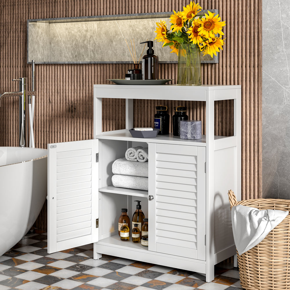 Freestanding Bathroom Floor Cabinet with Double Shutter Doors-White - Gallery View 1 of 9