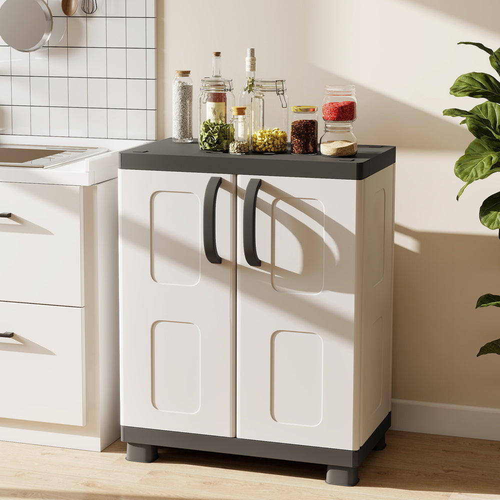 Freestanding Buffet Cabinet Sideboard with 2 Doors and Adjustable Shelves for Kitchen and Garage-Gray - Gallery View 1 of 10