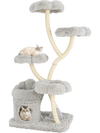 Gray cat tower featuring a cozy hideaway and plush surfaces, perfect for climbing, resting, and playful cats.