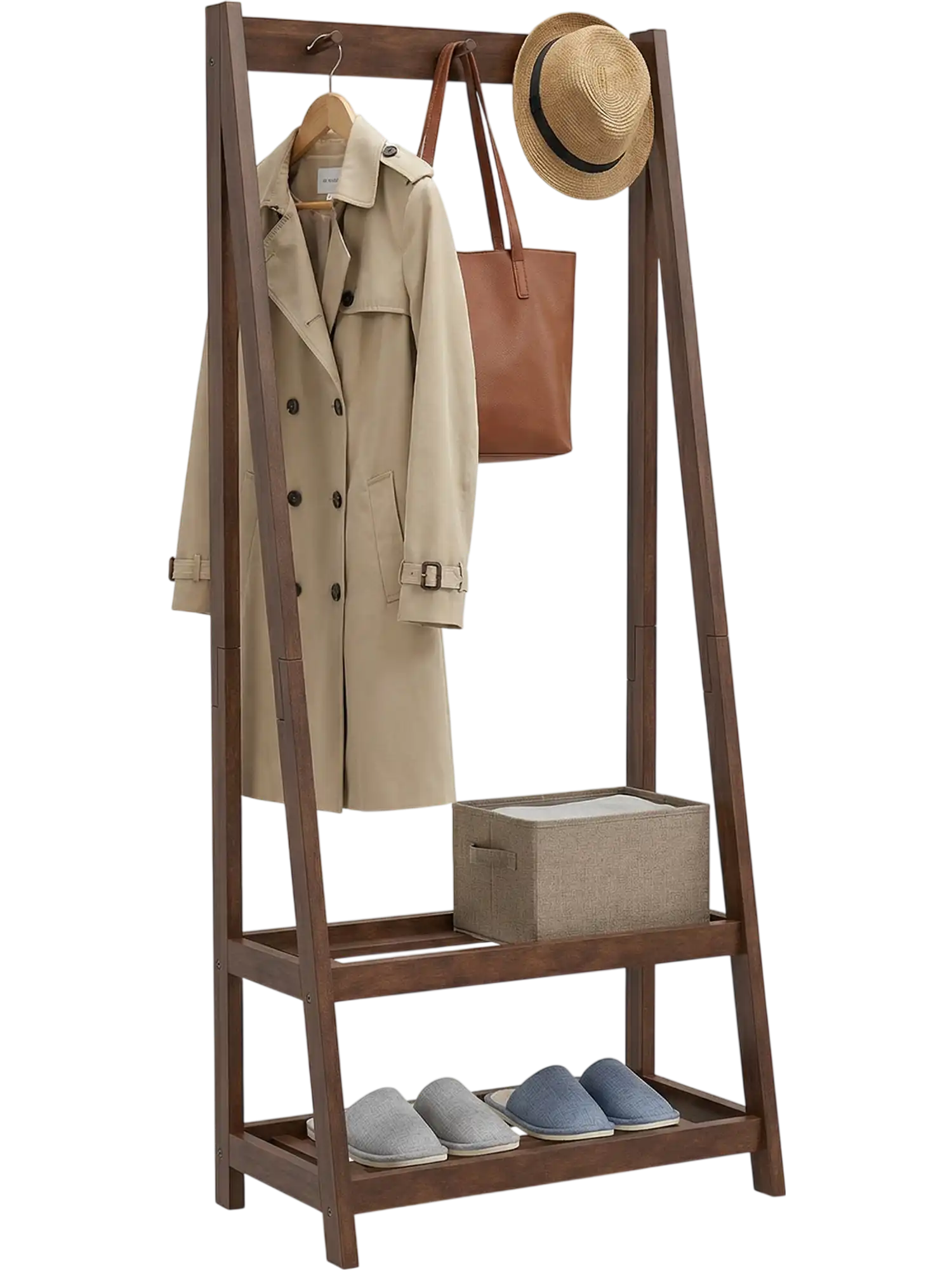 Costway Freestanding Clothes Rack Hall Tree with 3 Hooks & 2 Shelves 42554018 New