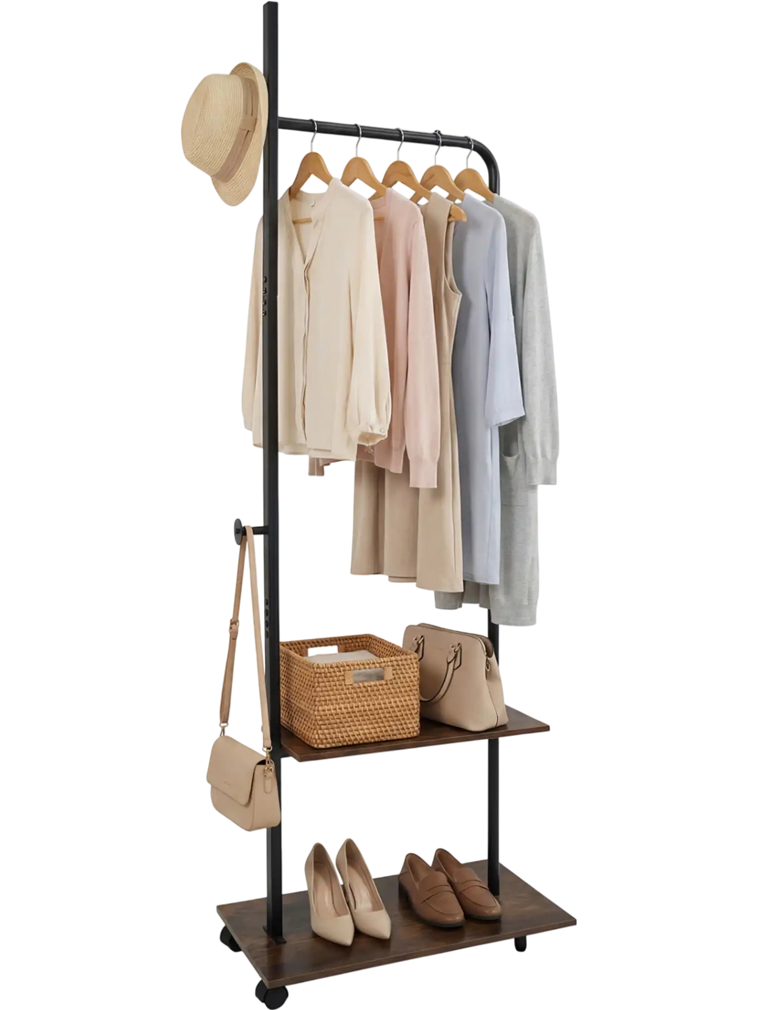 Costway Freestanding Clothing Rack with Wheels & Storage Shelves 50697919 New