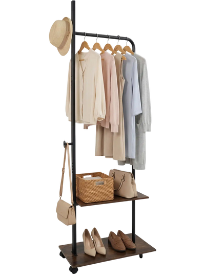 Costway Freestanding Clothing Rack with Wheels & Storage Shelves 50697919 New