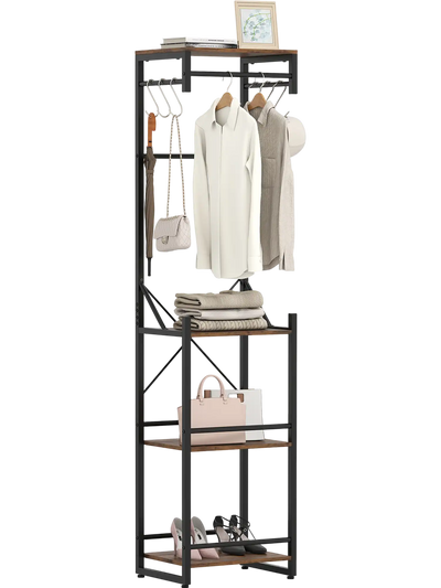 Costway Freestanding Coat Rack Hall Tree 4 Shelves 6 Hooks 68896365 New