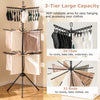 3-Tier black clothes drying rack with 24 clips and 32 rods, ideal for efficient drying in small spaces.