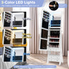 Freestanding white LED mirrored jewelry armoire with 6 drawers, featuring adjustable angles and bright 3-color LED.