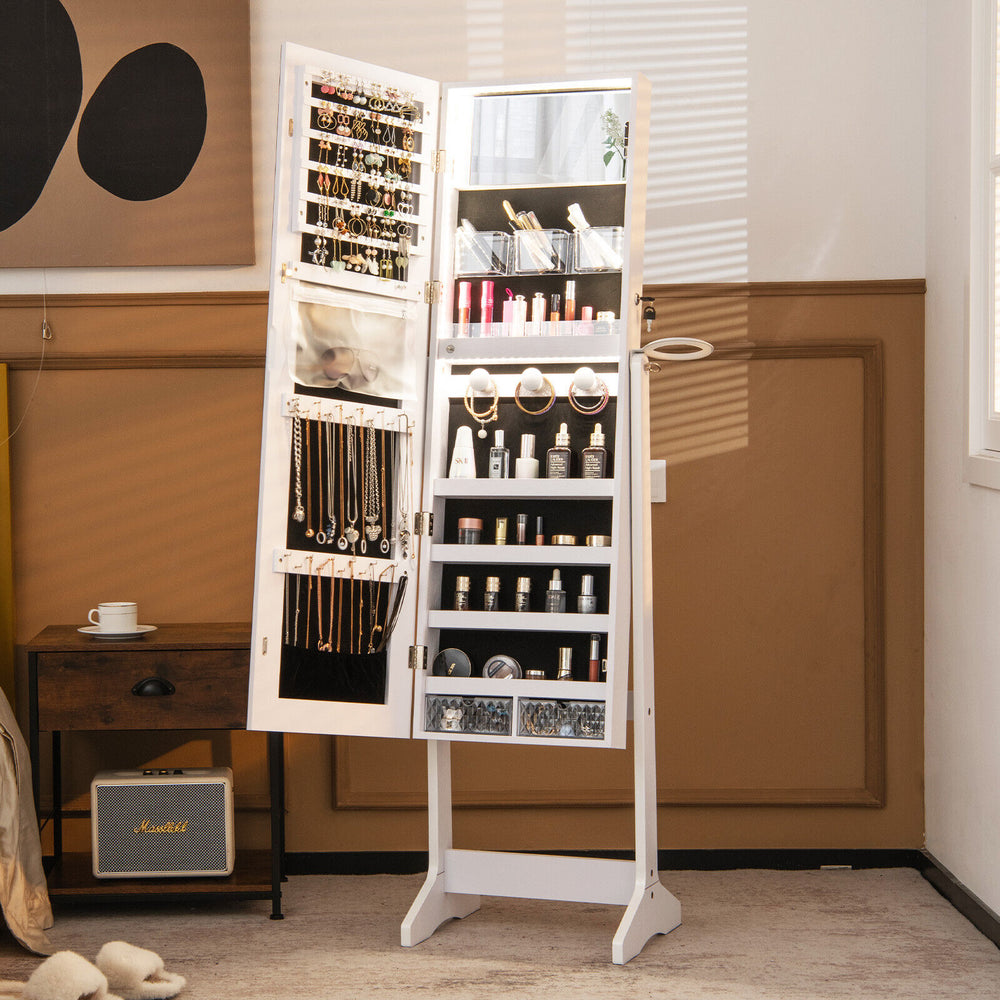 Freestanding Jewelry Cabinet with Full Length HD Mirror-White - Gallery View 1 of 10