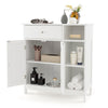White bathroom cabinet with a spacious interior, showcasing three open compartments and a durable MDF frame for stylish.